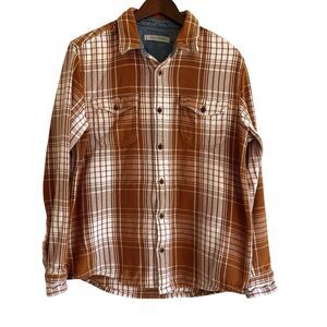 Outerknown Mens Cedar Bigbury Brown Plaid Blanket Shirt Size L Heavy Sustainable